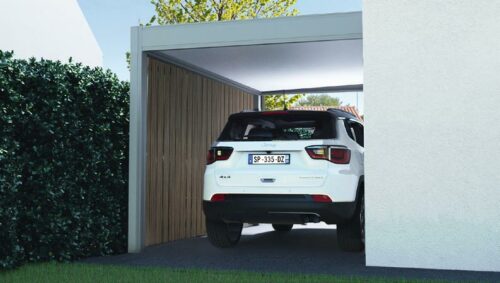 Carport Amexso structure murale imitation bois